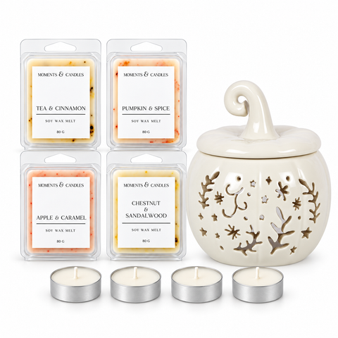 Pack Ritual de Otoño · Wax Melts y quemador blanco calado